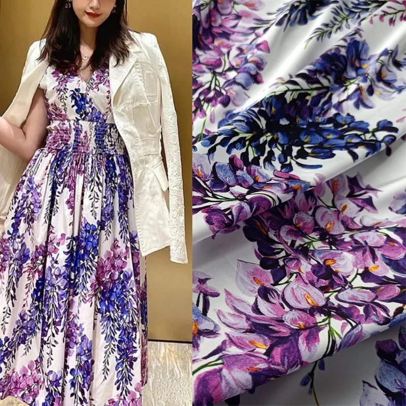 

D полиэфирная стрейчевая атласная ткань, цветочный рисунок, индивидуальная ручная работа, для шитья одежды, рубашек, модная ткань