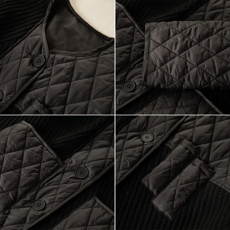 Rhombus Cotton Coats Women's Clothing New Autumn Winter 2023 Knitted Stitching Loose Casual Large Size Cotton Jackets AC126
