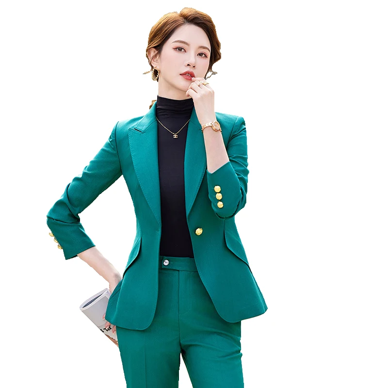 Зеленые женские костюмы офисные комплекты новые модные блейзеры с длинным
