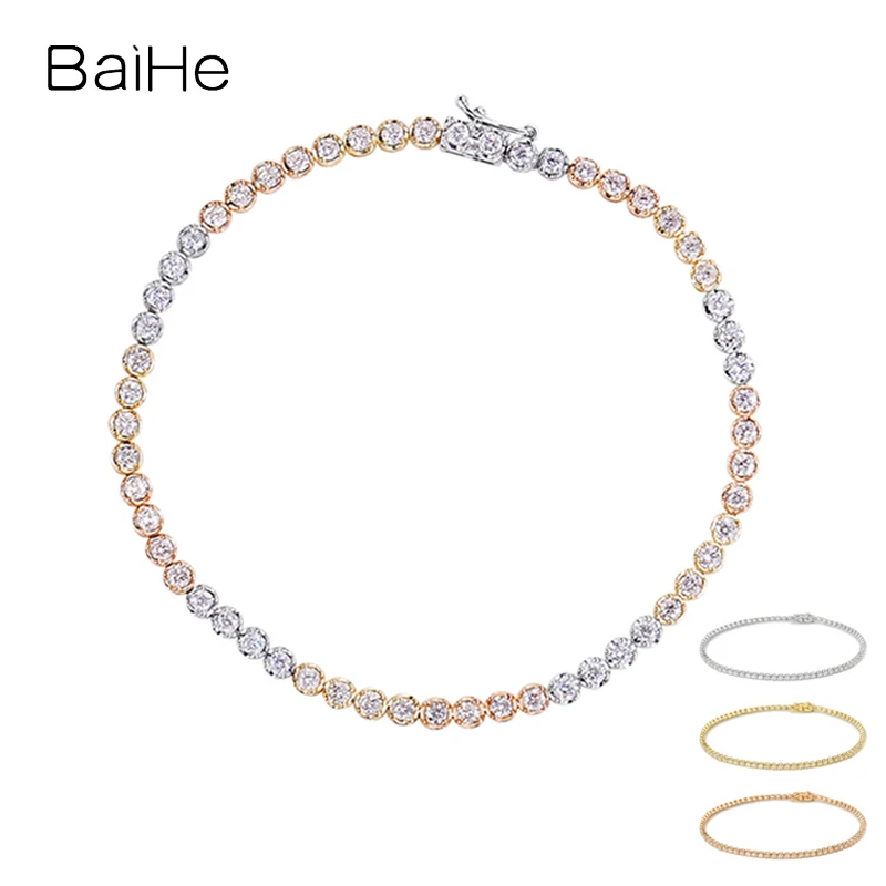 

BAIHE Solid 14K White Yellow Rose Gold SI/H Natural Diamond luxury Bracelet Women Wedding Engagement Trendy Fine Jewelry Making