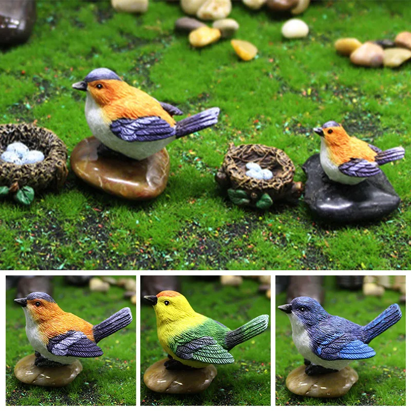 

Gardening Bonsai Decoration Mini Animal Figurine Resin Model Simulation Birds And Birds' Nests Ornament For Garden HR