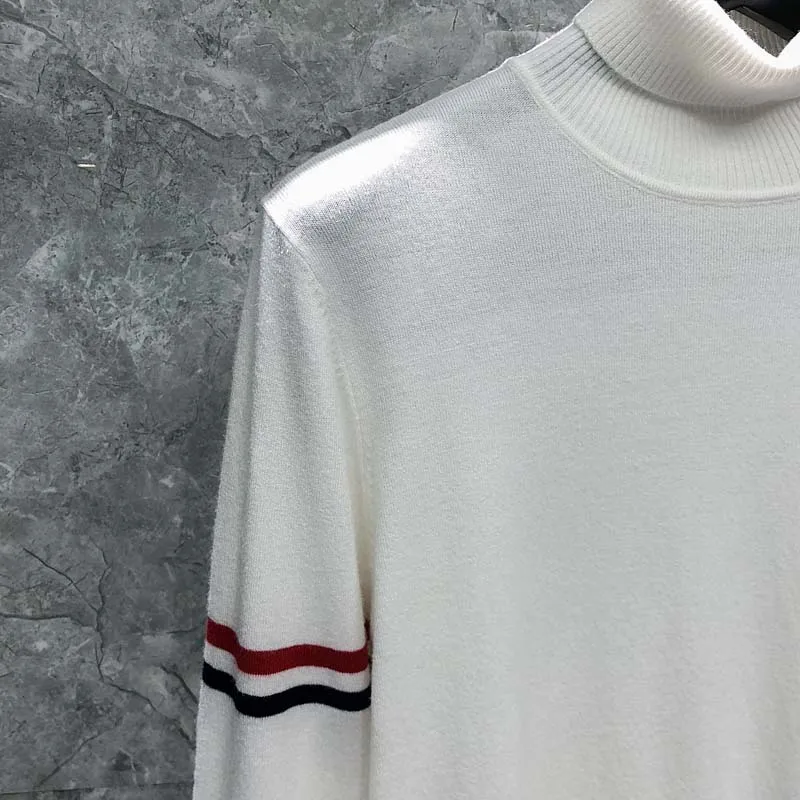 TB THOM Sweaters Luxury Brand Korean Fashion Men's Clothing Armband Stripes Turtleneck Pullovers Casual Harajuku Sweaters