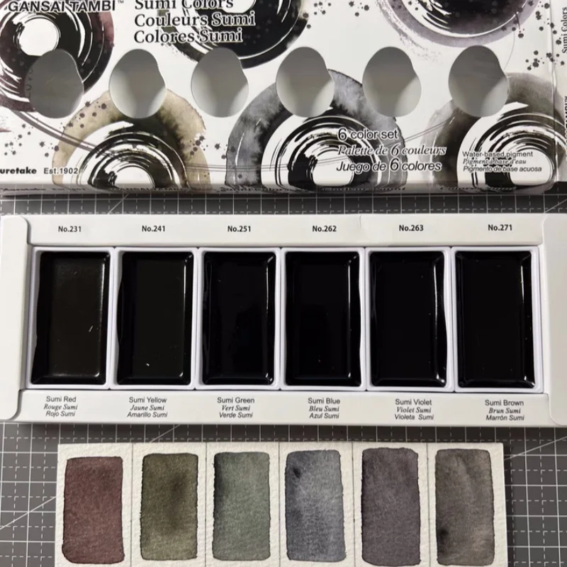 Kuretake Gansai Tambi Sumi Colors New Limited Smoky Grey 6 цветов Акварельные краски Художник Рисунок