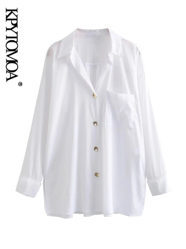 

KPYTOMOA Женская мода с карманом, рубашки большого размера, винтажные женские блузки с длинным рукавом и золотыми пуговицами спереди, блузы, шикарные топы