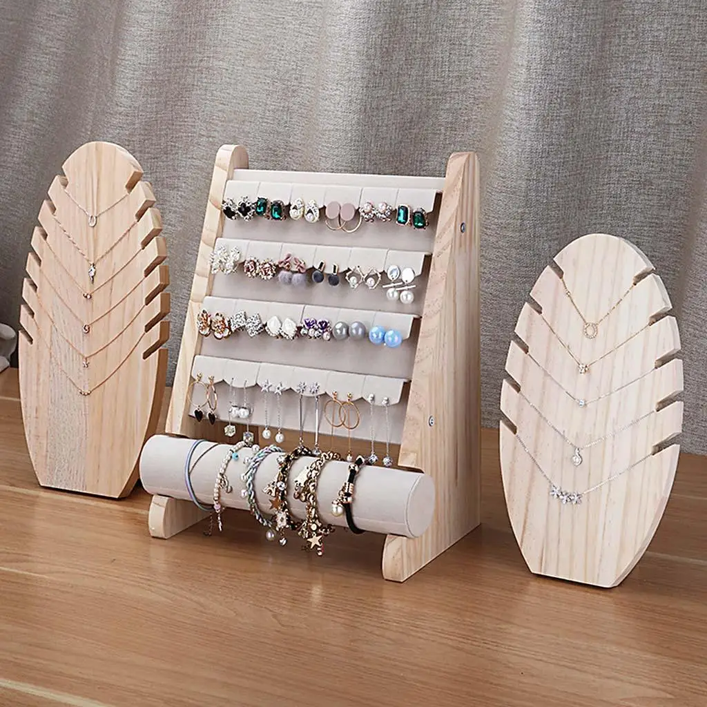 

Unfinished Wooden Display Stand Earrings Bracelet Jewelry Organizer Holder