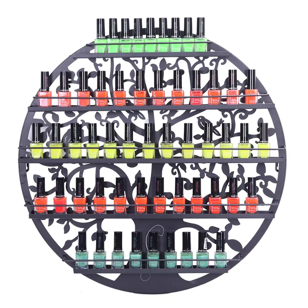 

5 Tier Metal Circular Nail Polish Display Organizer Wall Rack Cosmetics Lipstick Holder 60x7x60CM Black[US-Stock]