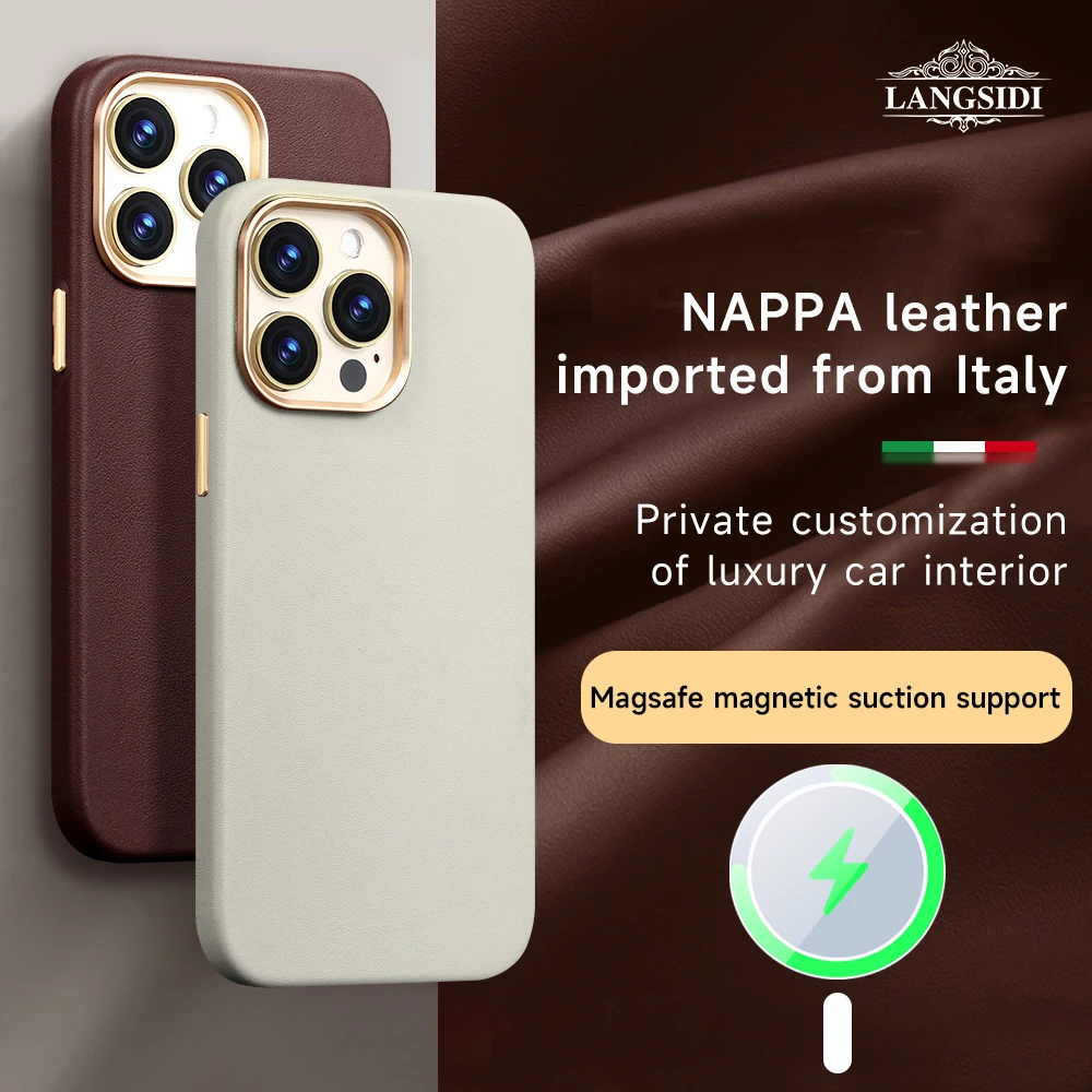 

Original Genuine Nappa Leather Magnetic Wireless Charging Case for Apple iPhone 14 Pro Max 13 12 For Magsafe Business Back Cover