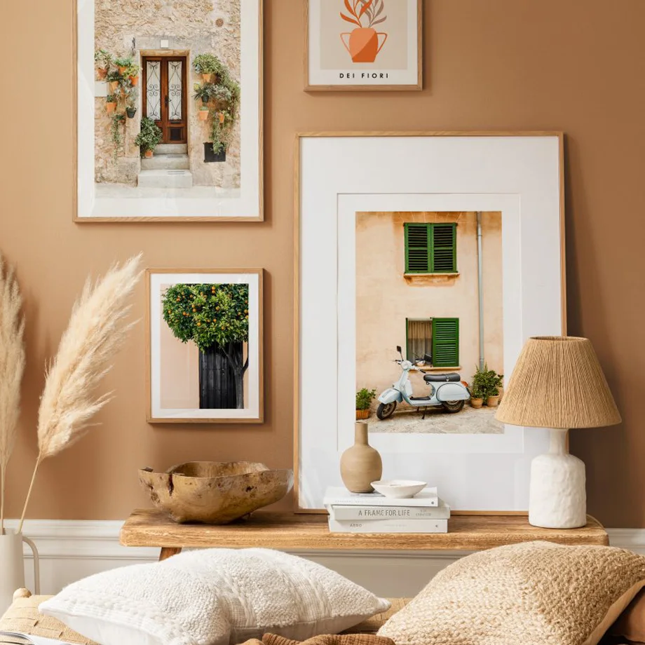 

Retro Door Citrus Tree Blue Scooter Plant Market Wall Art Print Canvas Painting Nordic Poster Wall Picture For Living Room Decor