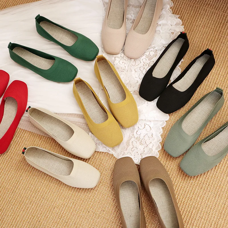 

Summer Women Shoes Weave Square Toe Elasticity Flats Ladies Cozy Shallow Simple Comfort Breathable Luxury Driving Loafers