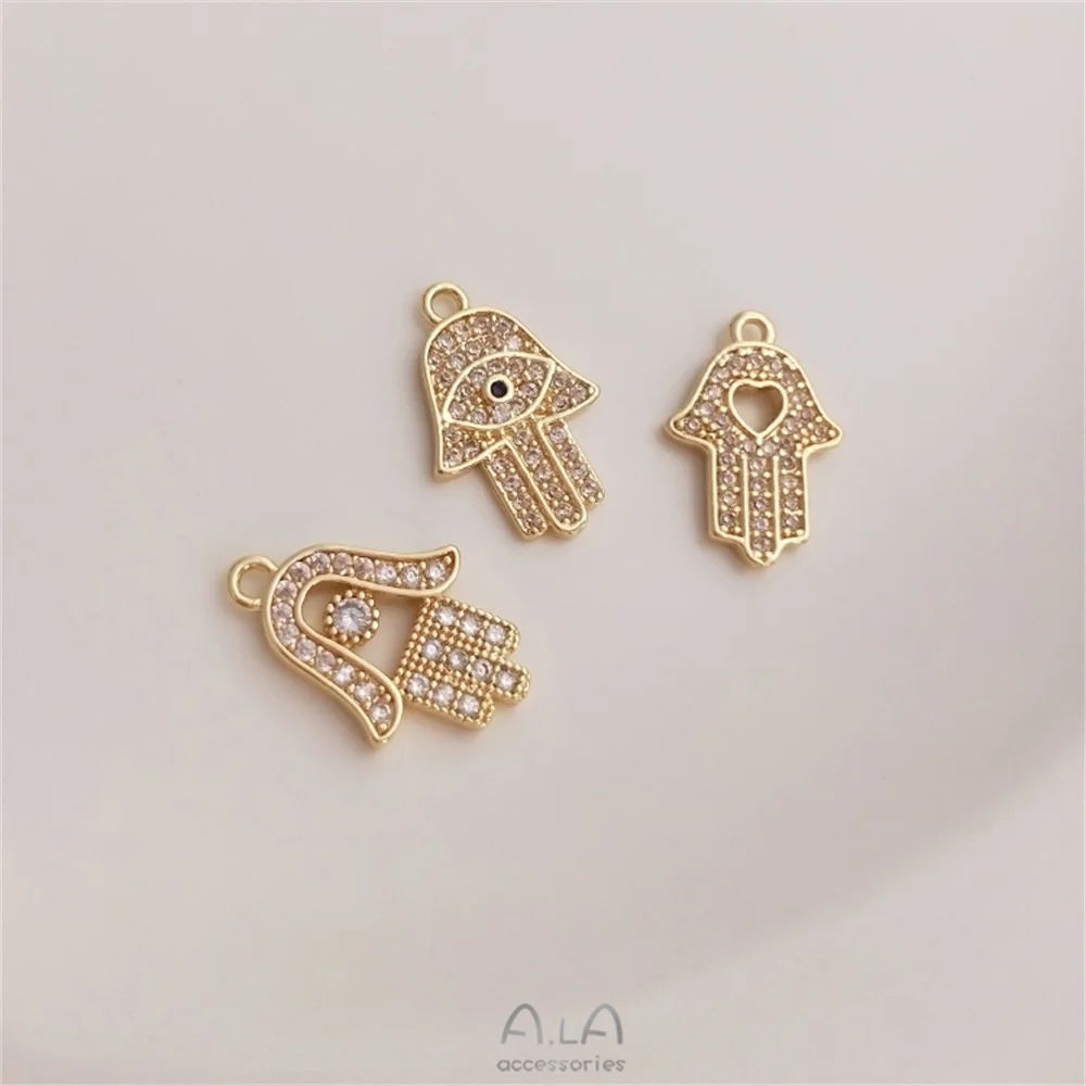 

14K gold clad micro-set zirconia Fatima palm devil's eye pendant handmade diy bracelet earrings pendant