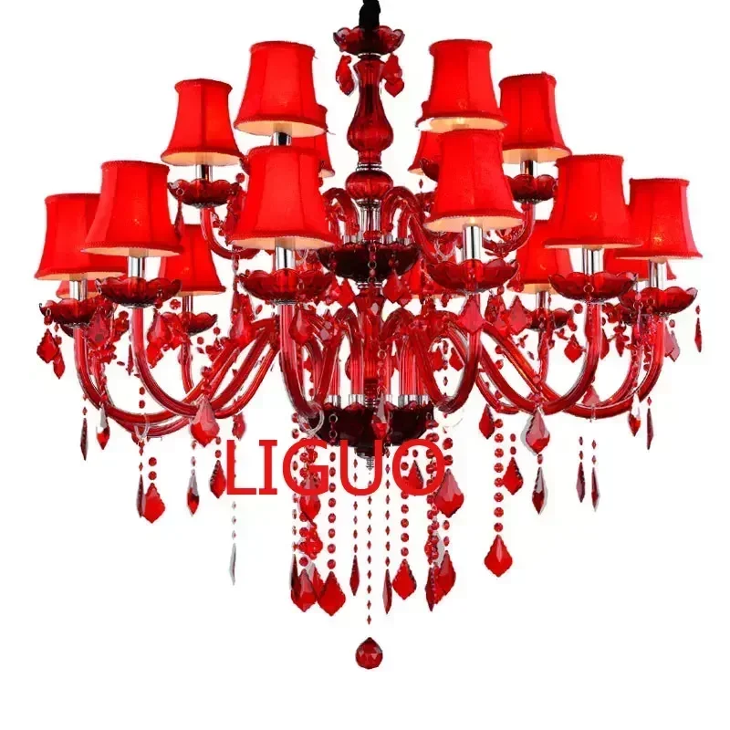 Красная люстра в европейском стиле красочная хрустальная лампа для комнаты