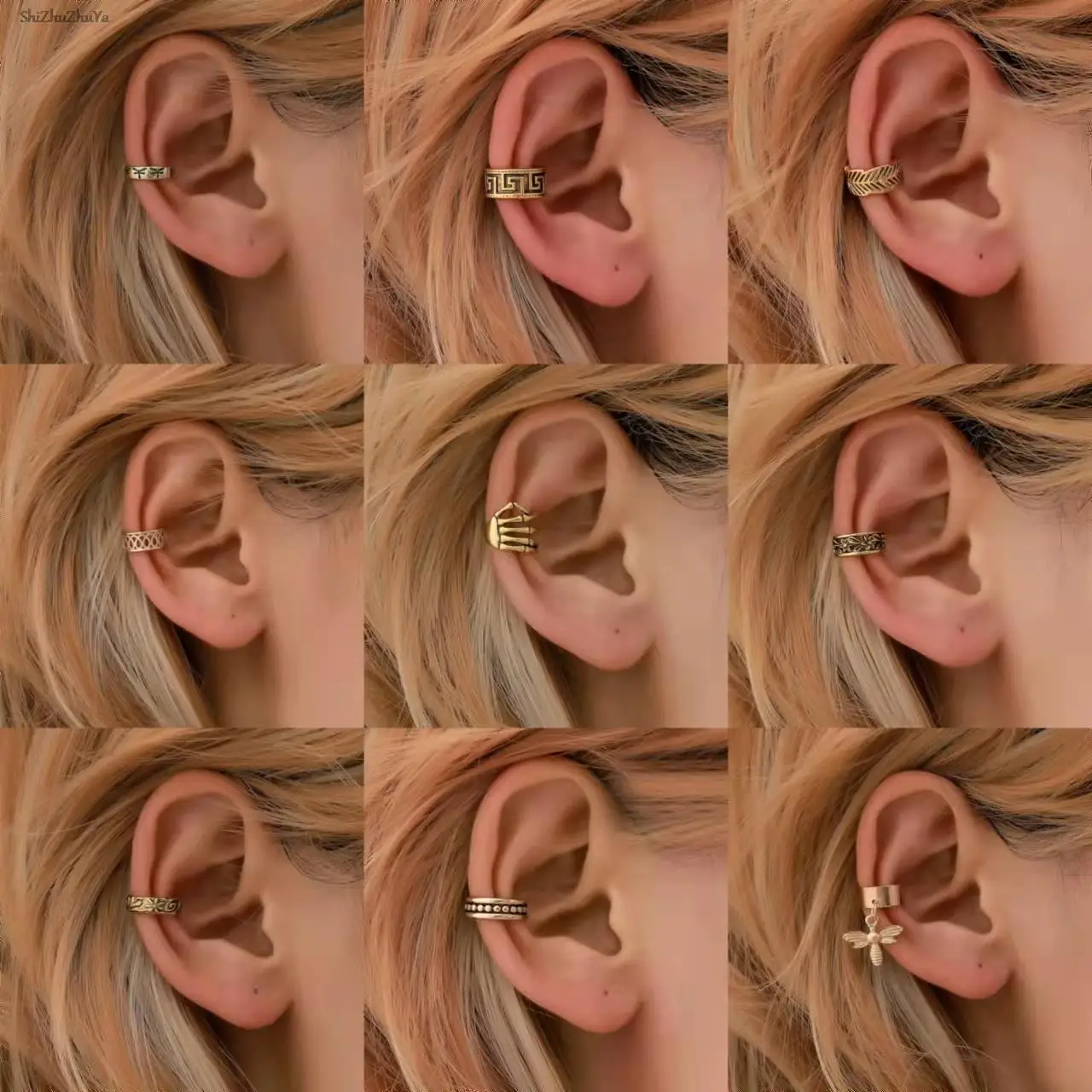 

1-piece non-perforated U-shaped ear clip, various adjustable hollow geometric crystal pendants, lady cartilage artificial shell