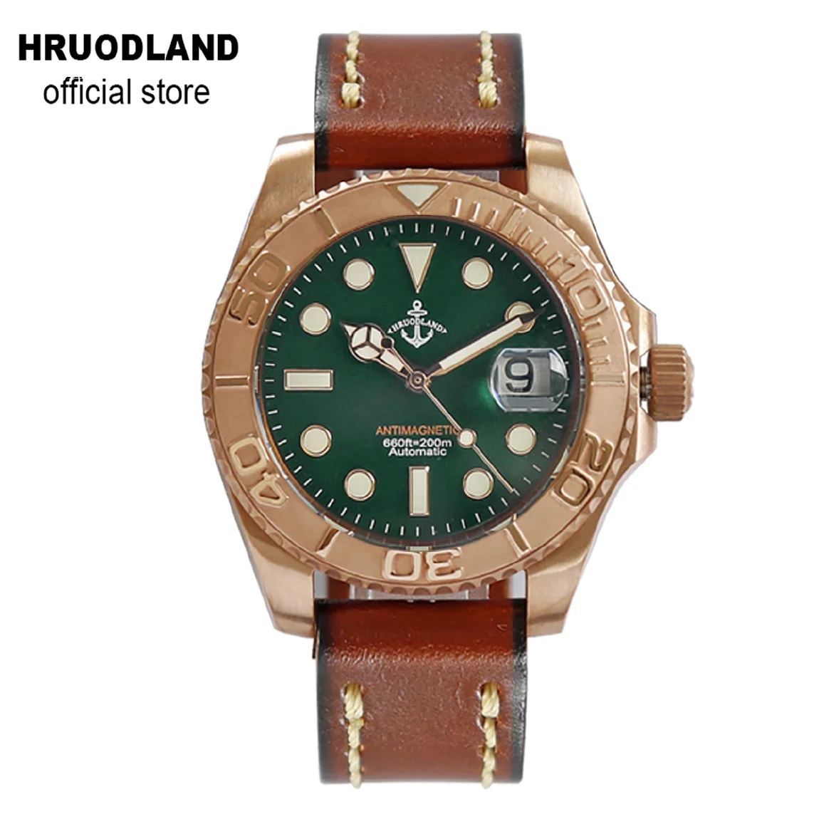 

Hruodland Bronze Automatic Luxury Men Watches Sapphire Glass 200mWaterproof Leather Strap Antimagnetic Mechanical Watch for Male