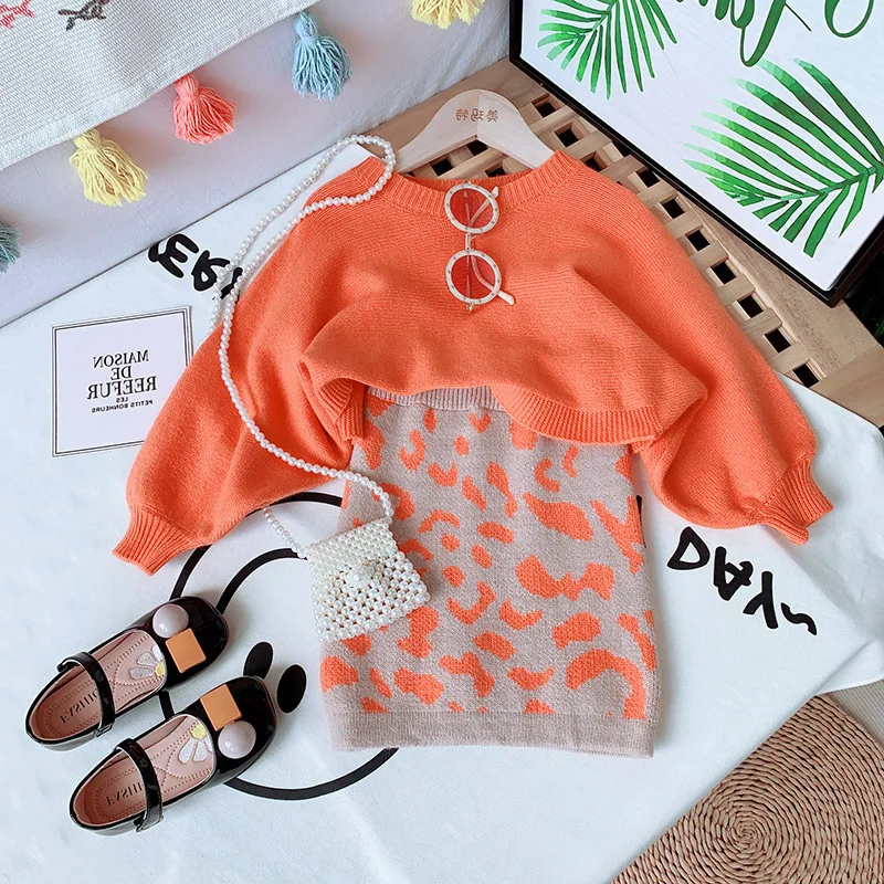 

Children's Sweater Skirt Girl Suit Autumn Knitted Sweater Long-sleeved Fashionable Skirt Baby Two-piece Set Baby Girl Outfit Set