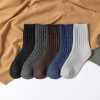 5 pairs 2022 new thickened warm solid color double needle rabbit wool men socks ethnic style casual men wool socks