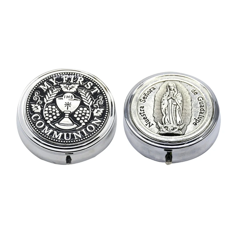 Vintage Metal Rosaries Necklaces Organizers Religious Gift Communions Church Earring Storage Box