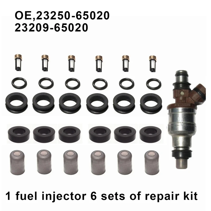

NEW-23250-65020 Injector Nozzle & 6Sets Fuel Injector Repair Kits For-Toyota Hilux Pickup 1989-1995 SR5 T100 3VZE 2320965020