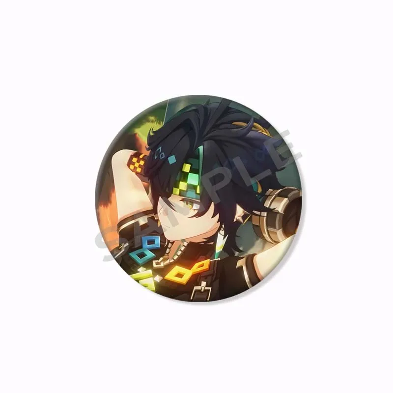 Фото Genshin Impact Pins Поп-игра Фигурка Kaeya Kaveh Itto Kirara Cyno Wanderer Mika Razor Xiao Значок Круглые броши для рюкзака Обувь №4