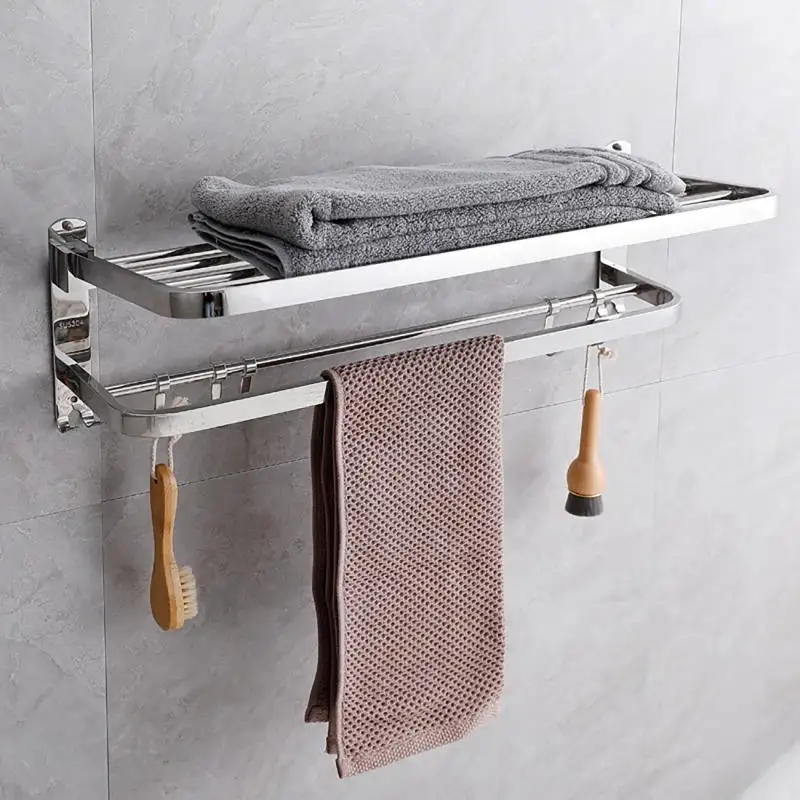 

40cm/50cm Punch-free Folding Movable Bath Towel Shelf Bathroom Towel Rack Holder Stainless Steel Easy To Use and Save Space