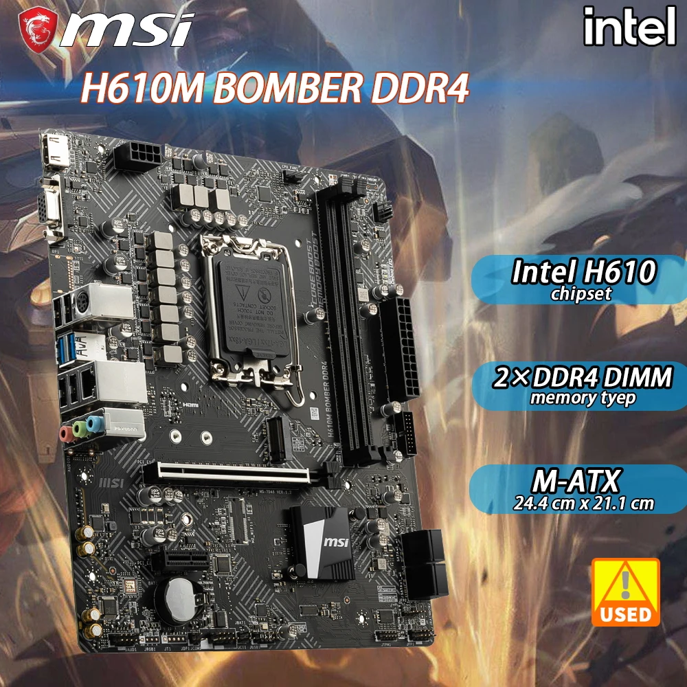 

LGA 1700 Motherboard MSI H610M BOMBER DDR4 Intel H610 Chipset 12th Gen CPU 2xDDR4 64GB PCI-E 4.0 1×M.2 Micro-ATX