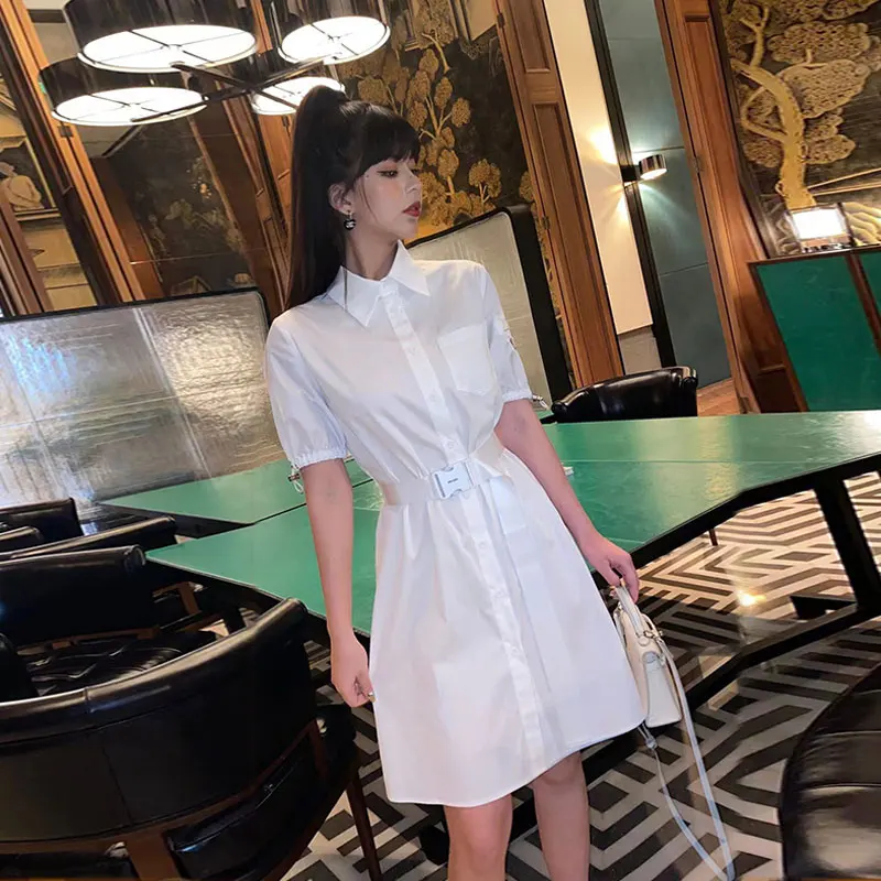 Женское платье-рубашка с отложным воротником и рукавами-фонариками - купить по