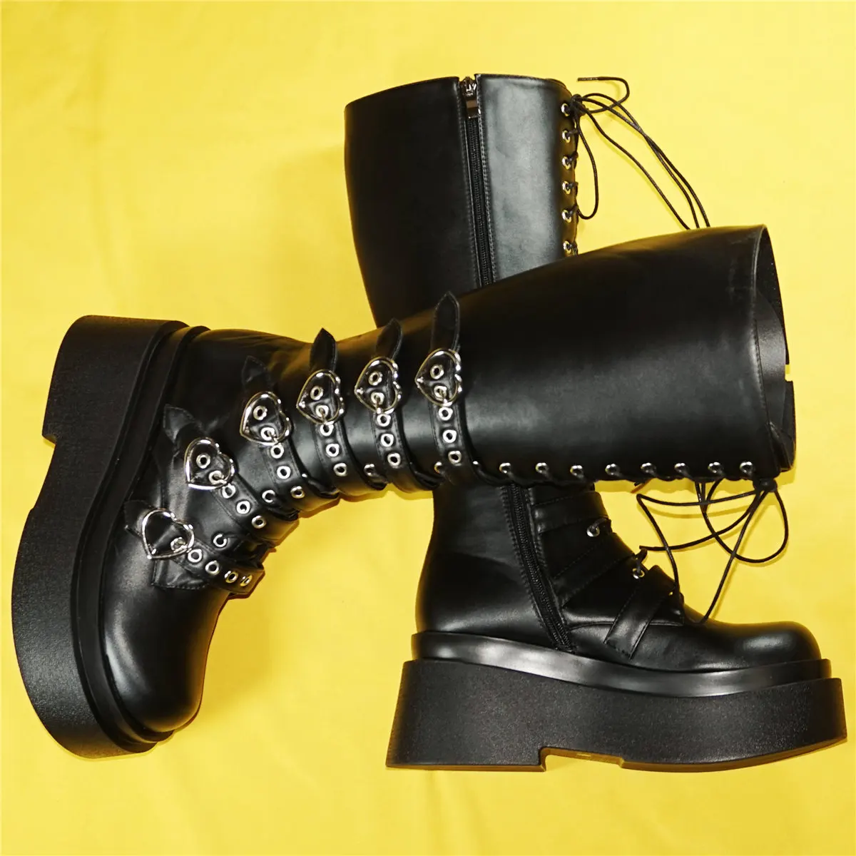 Winter Wedges Platform Pumps Shoes Women Lace Up Super High Heels Knee High Boots Female Round Toe Fashion Sneakers Casual Shoes