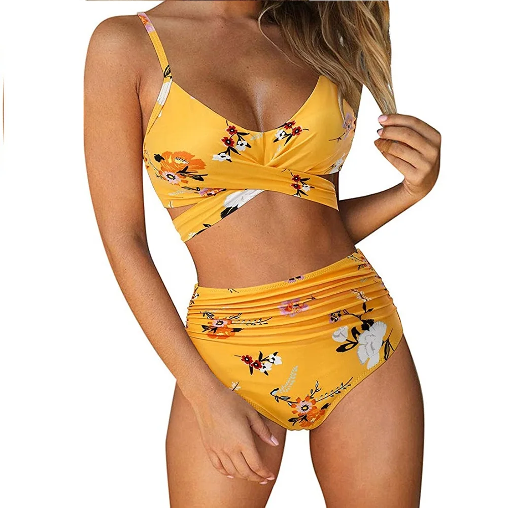

Женский комплект бикини из двух предметов с перекрестной шнуровкой, пляжная одежда, купальный костюм с высокой талией, купальник со шнуровкой, сексуальный принт, костюмы для отпуска