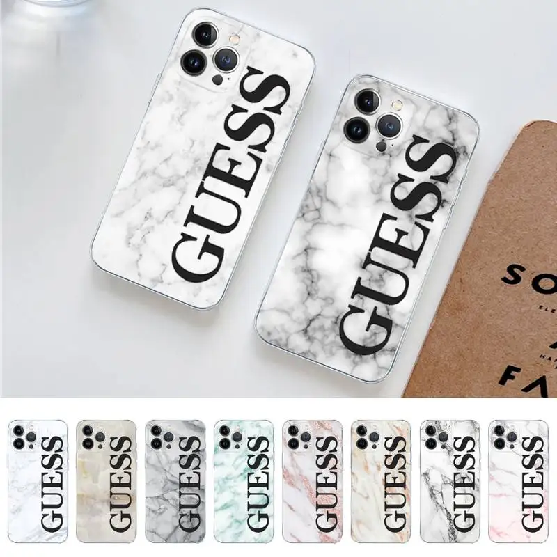 

Black Pale Pink Brand GUESS Marble Texture Design Phone Case for iPhone 11 12 13 mini pro XS MAX 8 7 6 6S Plus X 5S SE 2020 XR