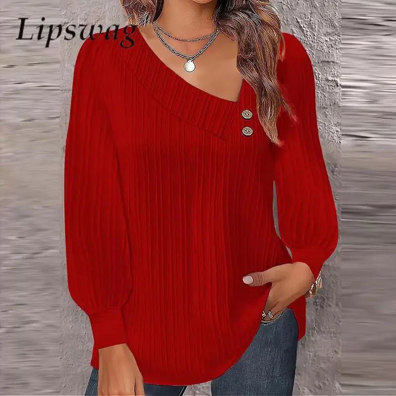 

2023 Модный женский свободный пуловер, топы, повседневные полосатые женские блузки в рубчик, элегантные Асимметричные рубашки с V-образным вырезом и длинным рукавом, блузы