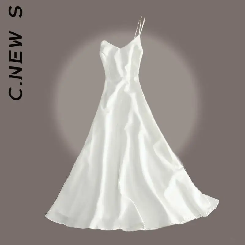 

C.New S Fashion Women Dress Beach Boho Strap Dress Sexy White Black Backless High Waist Dresses Outfits Club Harajuku Dresses