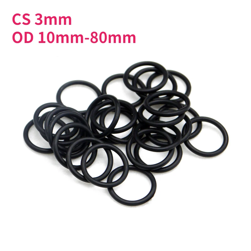 

Nitrile Rubber O-Ring Black NBR Waterproof Oil Resistant Sealing Washer O-Ring Gasket CS 3mm OD 10mm-80mm