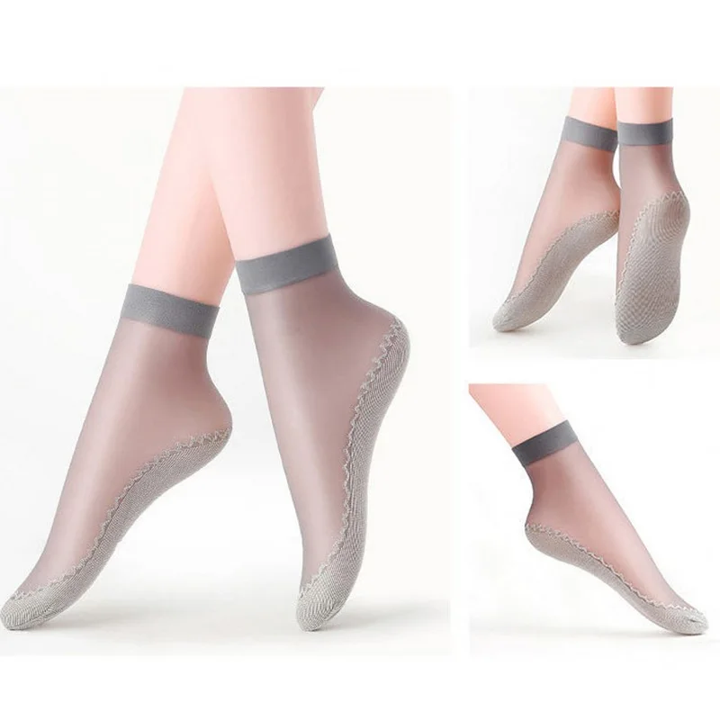 Summer Soft Silk Socks Women Breathable Bottom Non-Slip Transparent Thin Socks Ladies Sandals Short Sock Nylon Slippers Sock
