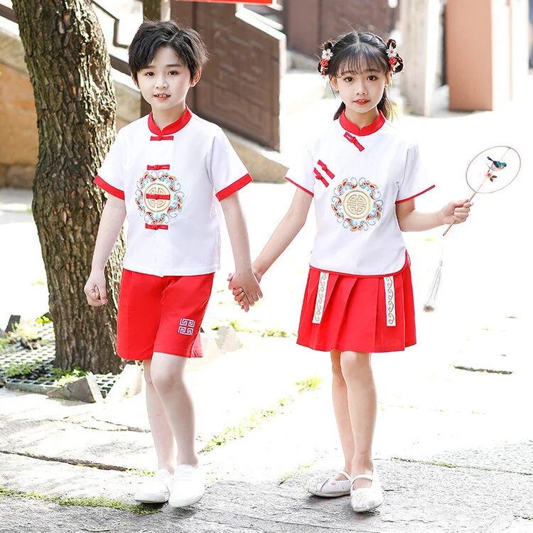 

School Uniforms for Primary School Students: Chinese Style Class Clothes; Children's Performance Clothes for June 1;