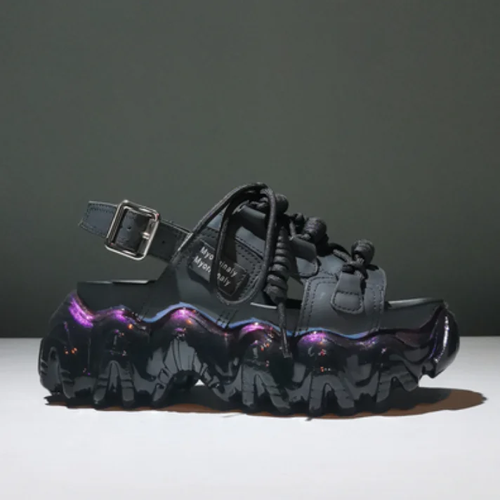 Koovan Women Sandals 2023 New Real Leather Increased Contrast Color Jelly Sponge Thick Bottom Leisure Shoes Sandals Female Girls