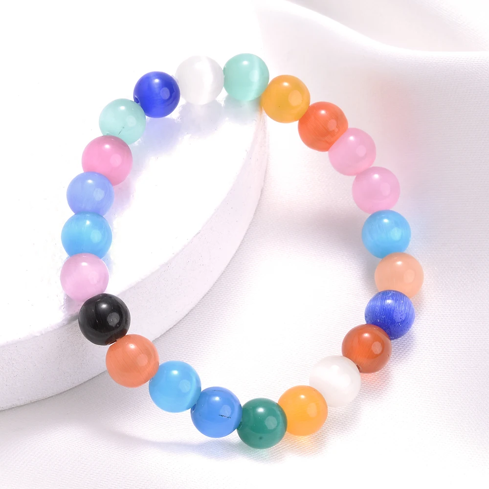 Натуральный браслет 8 мм кошачий глаз многоцветные браслеты с лунным камнем