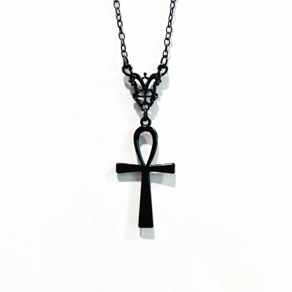 

Gothic Cross Moth Pendant Necklace For Women Fashion Butterfly Charm Witch Jewelry Accessorie Gift Black Skull Moth Charm Choker