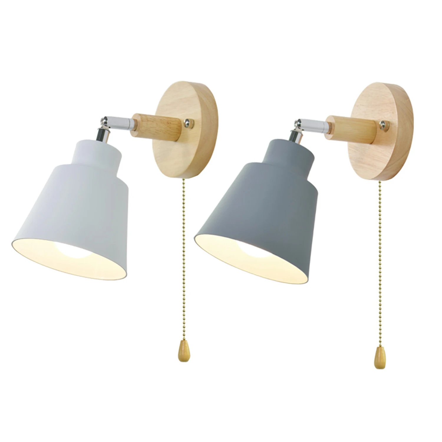 

2x Wooden Wall Lamp Bedside Wall Lamp Sconce Wall Light for Corridor with Zip Switch Freely Rotatable(Grey&White)