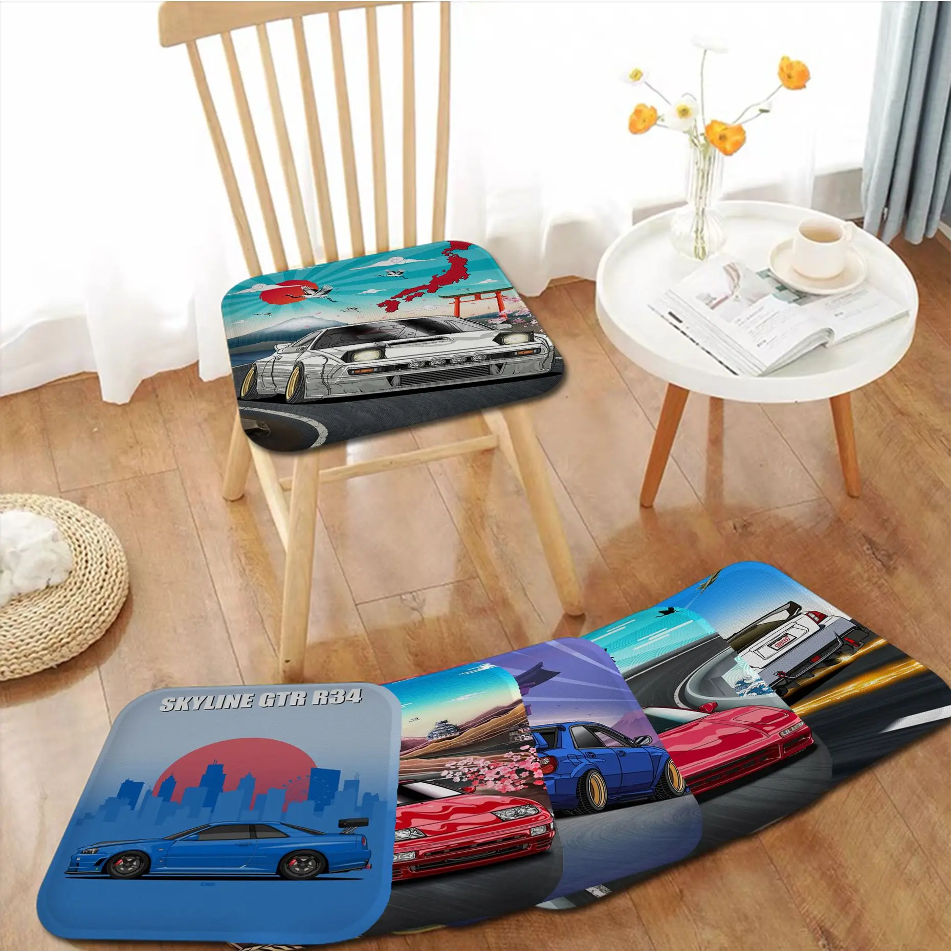 

Street Car Racing 80S Synthwave Neon Frame Style Seat Pad Household Cushion Soft Plush Chair Mat Winter Office Bar Buttocks Pad