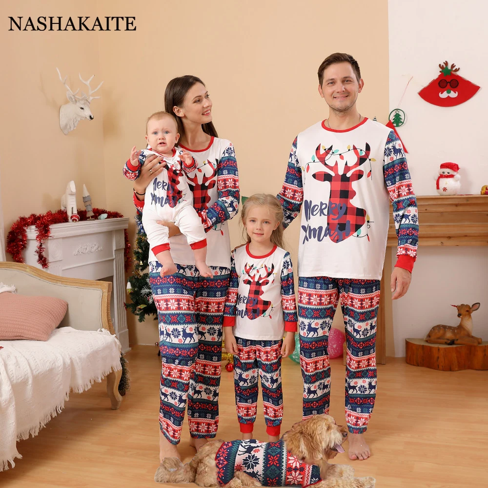 Color Matching Stripe Christmas Matching Family Outfits Pajamas mommy and me Elk print Clothes Mother and Daughter Family Look