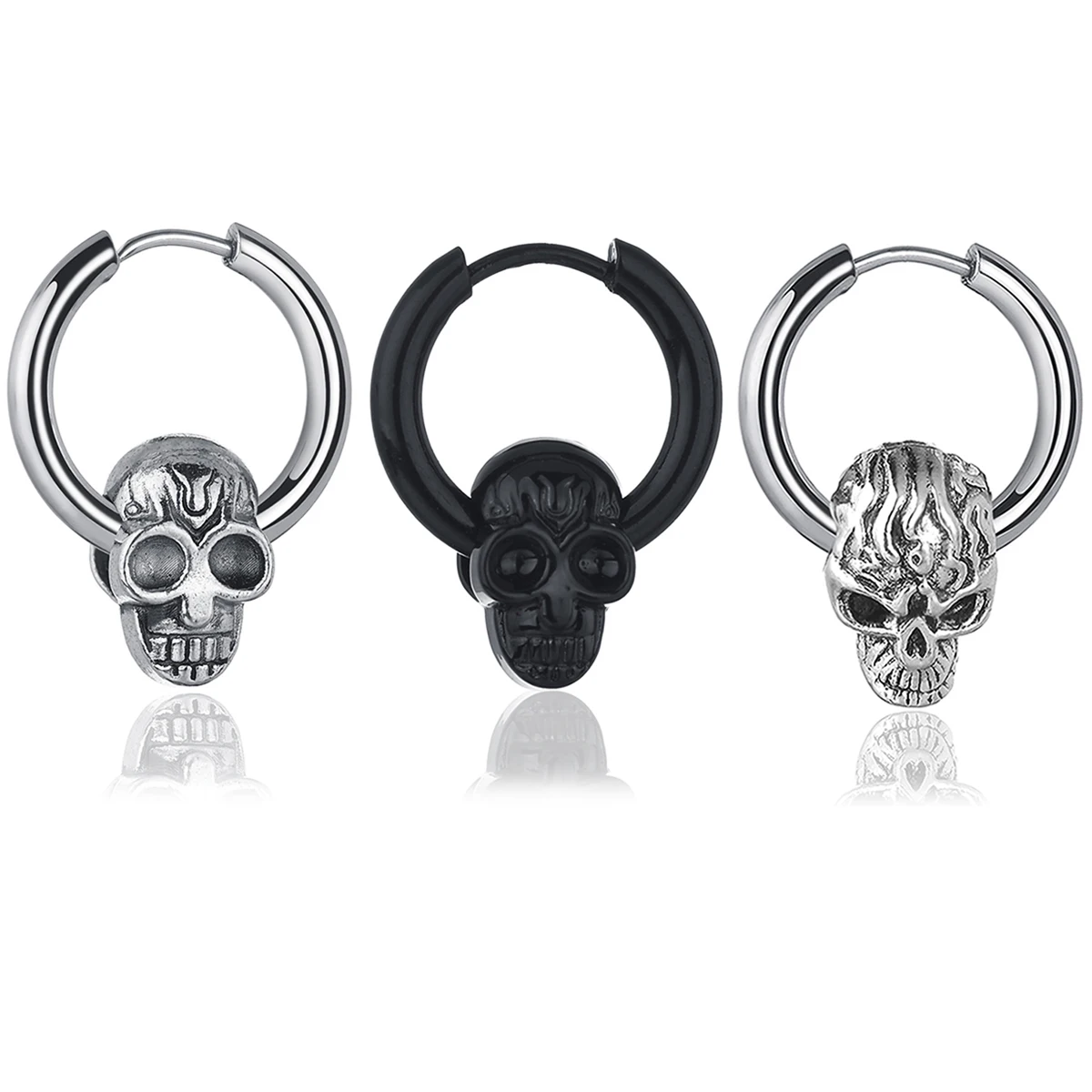 

Круглые серьги в стиле панк-рок, 1 шт., модное кольцо для ушей из нержавеющей стали, в виде черепа, для мужчин и женщин, пирсинг для ушей Pop
