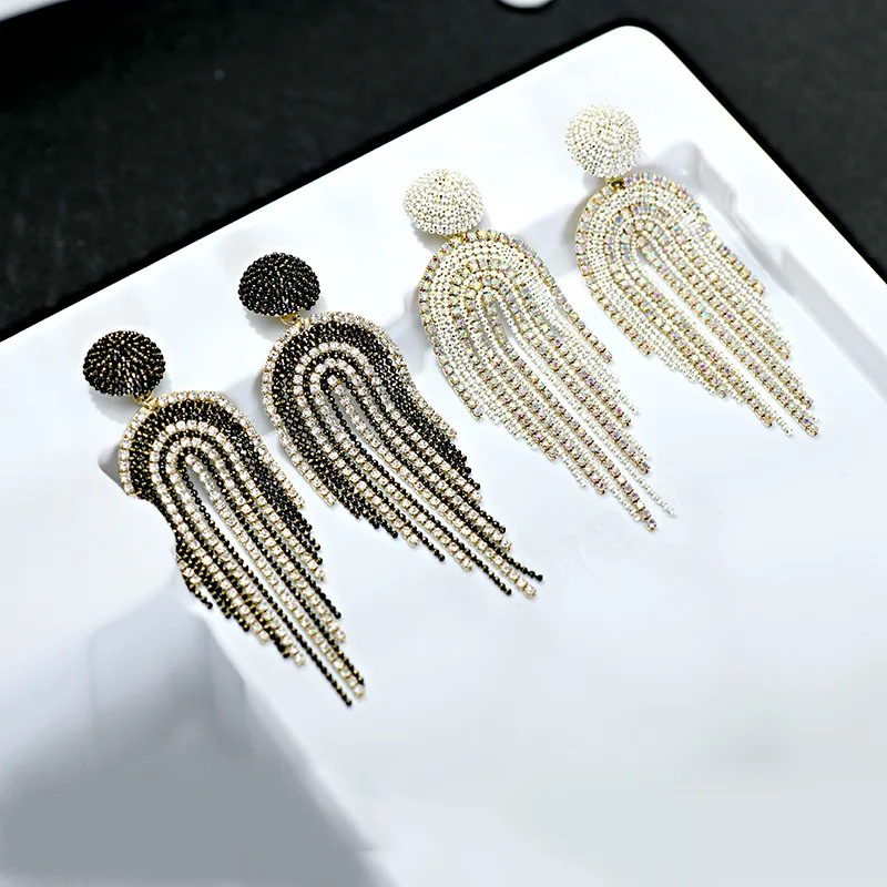 

New Handmade Chain New Long Flash Drill Tassel Claw Chain Earrings Women's High-end Light Luxury Earrings 925 Silver Needles