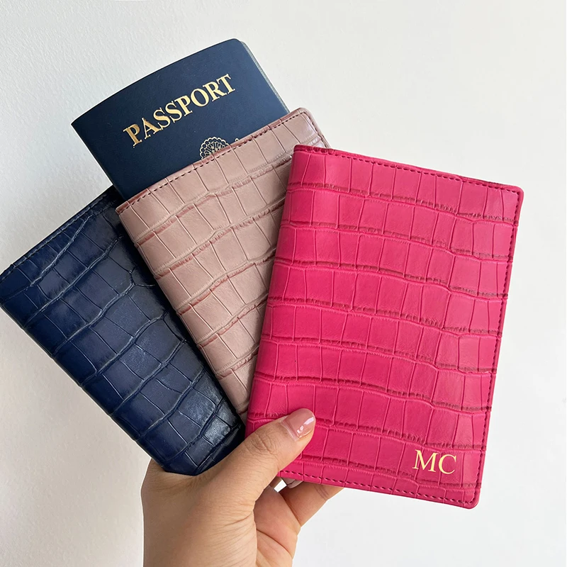 New Arrival Fashion Rose Custom Letters Embossed Crocodile Leather Small Card Holder Cover Men Business Travel Passport Wallet