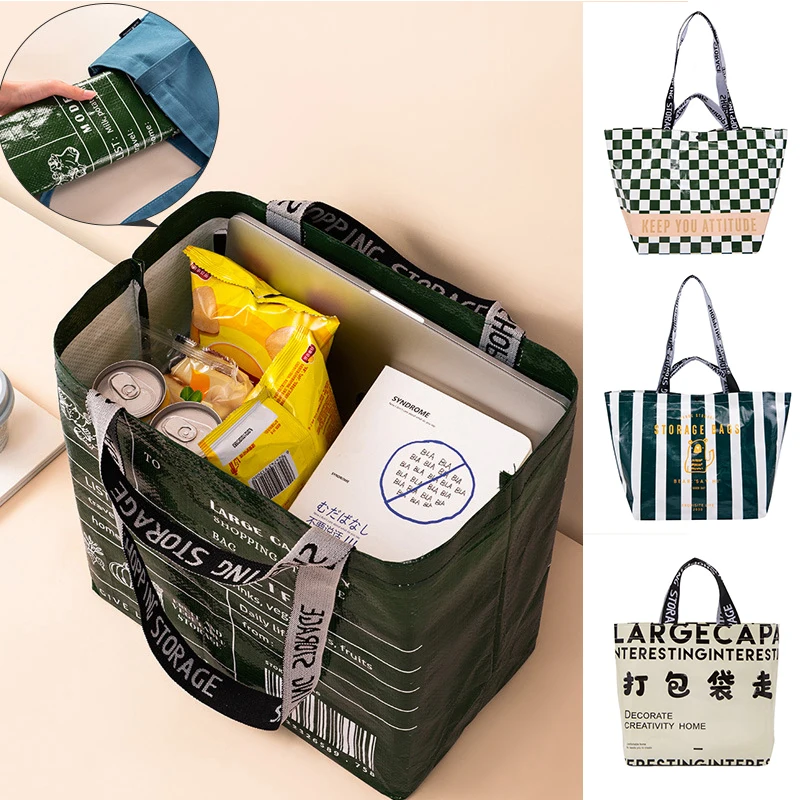 

Foldable Shopping Bag Reusable Eco Bags For Vegetables Grocery Package Women's Shopper Bag Large Handbags Tote Bags Pocket Pouch