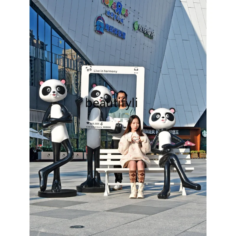 

yj Cartoon Panda Large Ornaments GRP Sculpture Art Gallery Floor-Standing Decorations