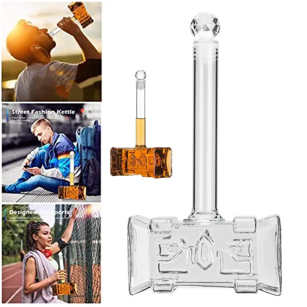 

Hot Sale Wine Bottle Creative Hammer Shaped Glass Clear Hip Flask for Bar