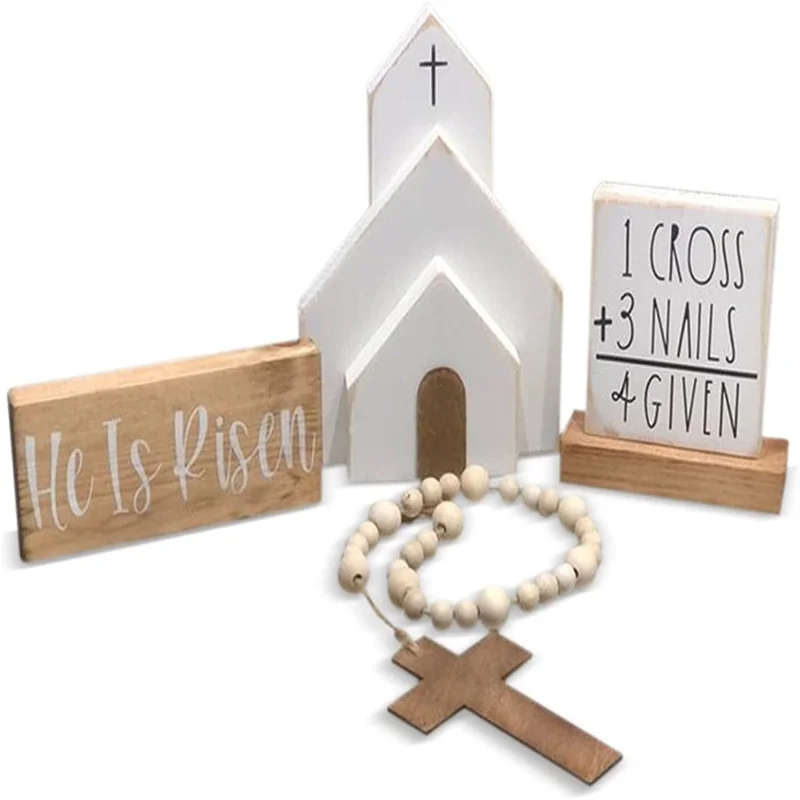 

Jesus Tomb Easter Tray Bundle Kit Easter Ornament Scene Wooden Statue Home Decor for Desktop Easter Cross Farmhouse Style 2022
