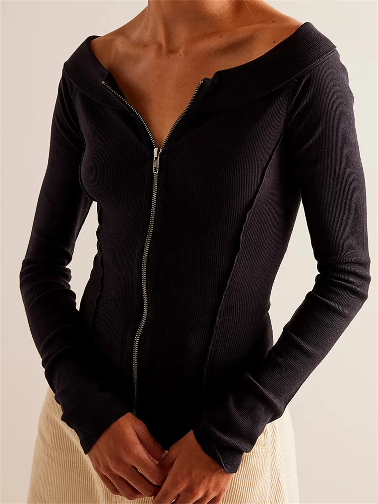 Футболка женская демисезонная трикотажная в рубчик с длинным рукавом