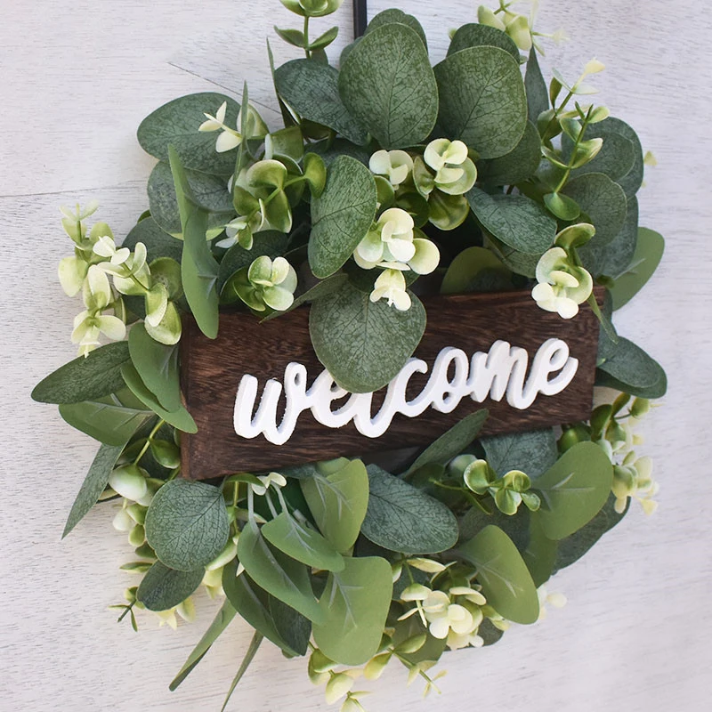 Welcome Simulation Door Wreath Ornament Fake Eucalyptus Garland Eucalyptus Leaf Wedding Birthday Decorations For Home Favor