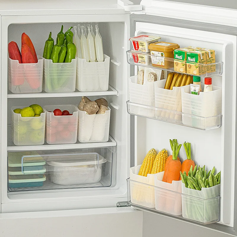 

4PCS Refrigerator Side Door Storage Box Strip Food Crisper Household Kitchen Organizer PP Storage Box Universal