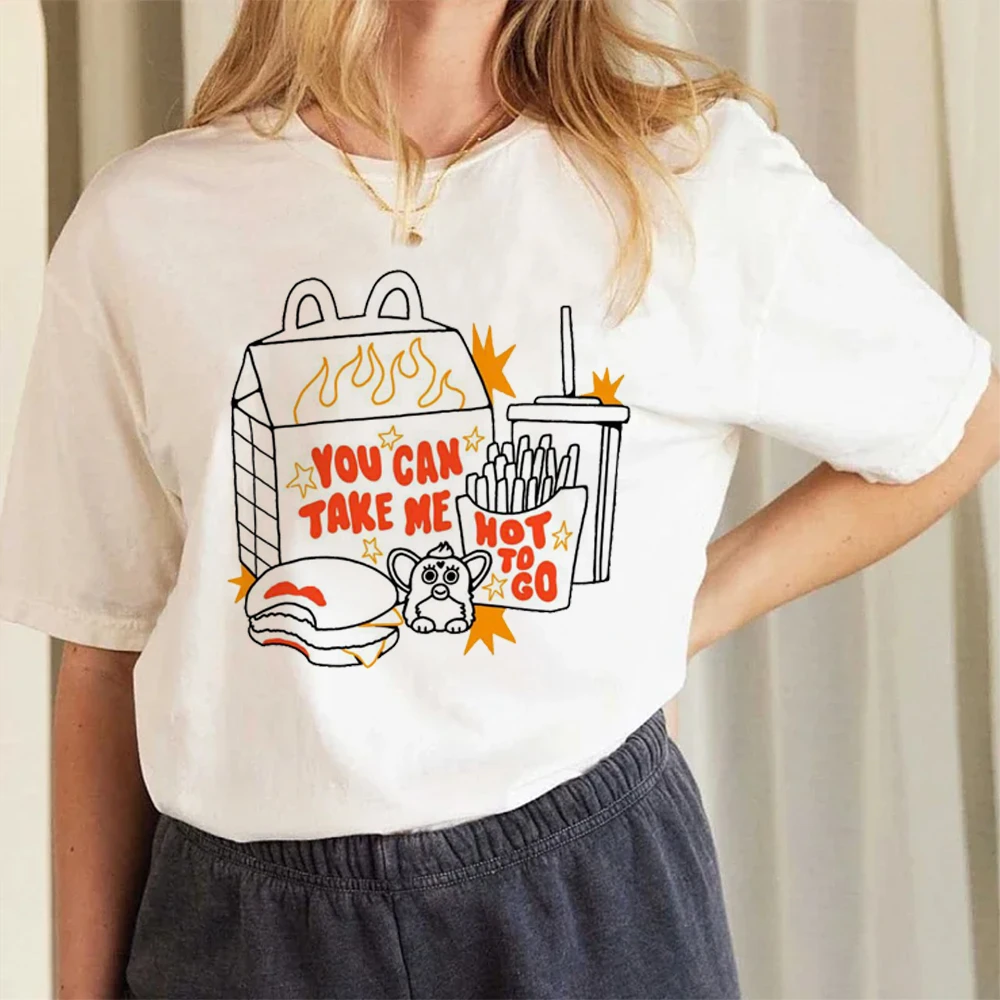 Футболка женская с круглым вырезом базовый трендовый топ мультяшным принтом